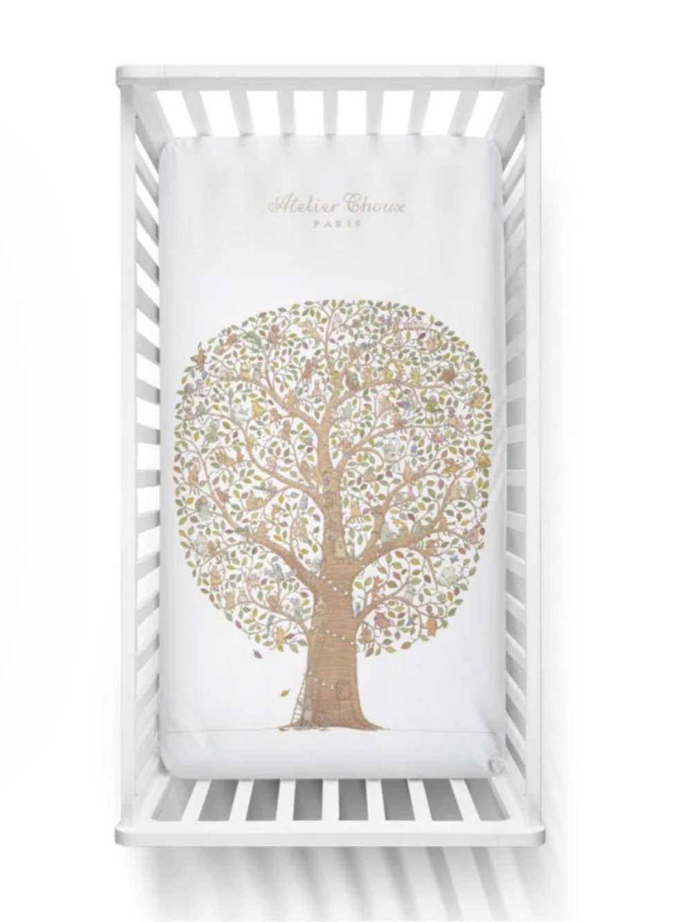 Atelier Choux Fitted crib cotton sheet Friends & Family Tree gently used